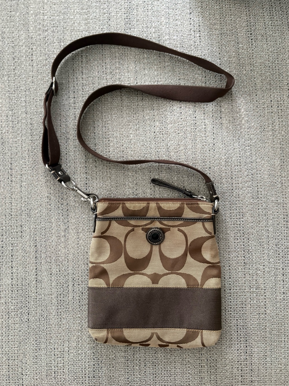 Vintage Coach Signature Canvas Crossbody in Brown and Tan